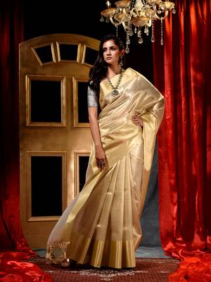 Handloom Golden Tissue Silk Saree with Blouse Piece 3