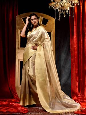 Handloom Golden Tissue Silk Saree with Blouse Piece 4