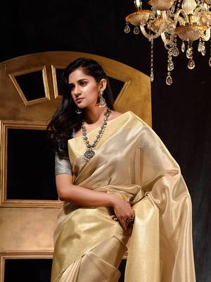 Handloom Golden Tissue Silk Saree with Blouse Piece 5