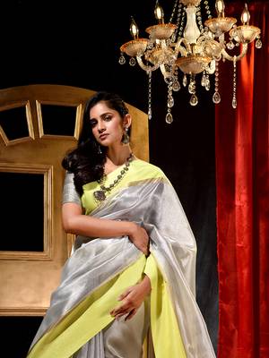 Handloom Silver Tissue Silk Saree with Blouse Piece 5