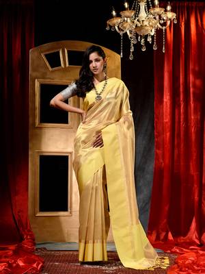 Handloom Golden Tissue Silk Saree with Blouse Piece 3