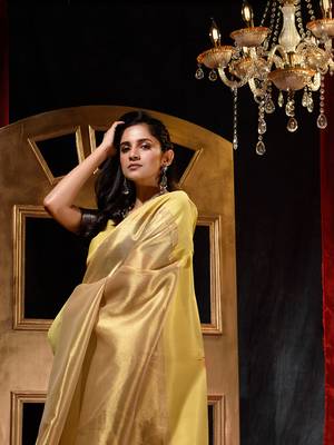 Handloom Golden Tissue Silk Saree with Blouse Piece 5