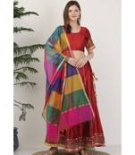 Kaanchie Nanggia Dupion Maroon Embroidery Lehenga Set