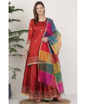 Kaanchie Nanggia Dupion Maroon Embroidery Lehenga Set 1