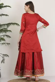 Kaanchie Nanggia Dupion Maroon Embroidery Lehenga Set