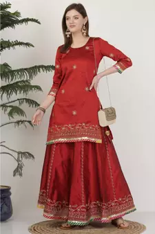 Kaanchie Nanggia Dupion Maroon Embroidery Lehenga Set