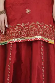 Kaanchie Nanggia Dupion Maroon Embroidery Lehenga Set
