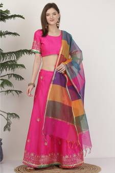Kaanchie Nanggia Dupion Pink Embroidery Lehenga Set