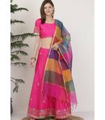 Kaanchie Nanggia Dupion Pink Embroidery Lehenga Set