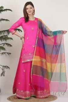 Kaanchie Nanggia Dupion Pink Embroidery Lehenga Set
