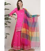 Kaanchie Nanggia Dupion Pink Embroidery Lehenga Set