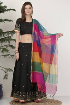 Kaanchie Nanggia Dupion Black Embroidery Lehenga Set