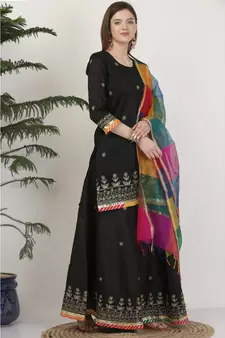 Kaanchie Nanggia Dupion Black Embroidery Lehenga Set