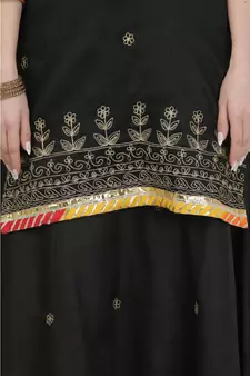 Kaanchie Nanggia Dupion Black Embroidery Lehenga Set