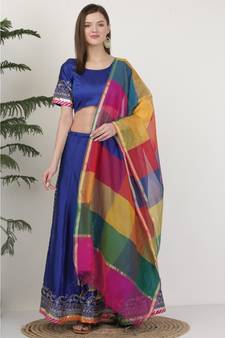 Kaanchie Nanggia Dupion Blue Embroidery Lehenga Set