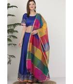 Kaanchie Nanggia Dupion Blue Embroidery Lehenga Set