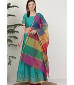 Kaanchie Nanggia Dupion Turquoise Embroidery Lehenga Set