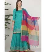 Kaanchie Nanggia Dupion Turquoise Embroidery Lehenga Set