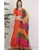 Kaanchie Nanggia Dupion Red Embroidery Lehenga Set