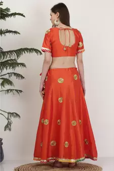 Kaanchie Nanggia Dupion Red Embroidery Lehenga Set