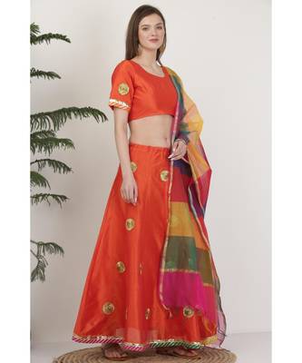 Kaanchie Nanggia Dupion Red Embroidery Lehenga Set 3