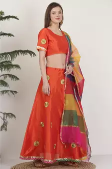 Kaanchie Nanggia Dupion Red Embroidery Lehenga Set