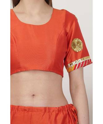 Kaanchie Nanggia Dupion Red Embroidery Lehenga Set 4