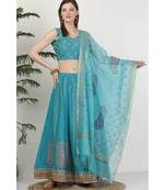 Kaanchie Nanggia Silk Blue printed Lehenga Set