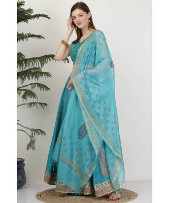 Kaanchie Nanggia Silk Blue printed Lehenga Set 3
