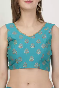 Kaanchie Nanggia Silk Blue printed Lehenga Set
