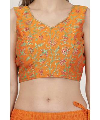 Kaanchie Nanggia Silk Orange printed Lehenga Set 4
