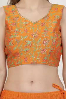 Kaanchie Nanggia Silk Orange printed Lehenga Set