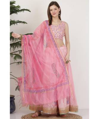 Kaanchie Nanggia Silk Pink printed Lehenga Set 1