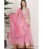 Kaanchie Nanggia Silk Pink printed Lehenga Set