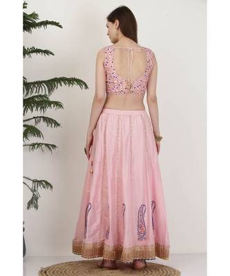 Kaanchie Nanggia Silk Pink printed Lehenga Set 2