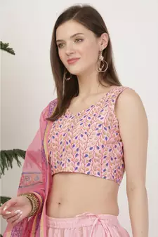 Kaanchie Nanggia Silk Pink printed Lehenga Set