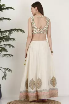 Kaanchie Nanggia Silk White printed Lehenga Set