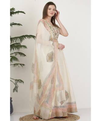 Kaanchie Nanggia Silk White printed Lehenga Set 3