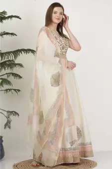 Kaanchie Nanggia Silk White printed Lehenga Set