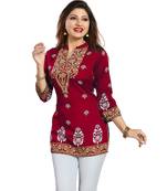 Red Endearing Ethnicity Short Maroon for Women