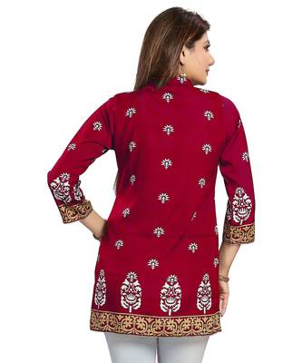 Red Endearing Ethnicity Short Maroon for Women 4
