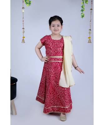 Banjara India Kutchi Emboidered Yellow Girls Chaniya Choli with Dupatta (CC-BANDHEJ) - Red 1