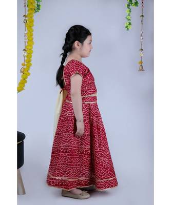 Banjara India Kutchi Emboidered Yellow Girls Chaniya Choli with Dupatta (CC-BANDHEJ) - Red 3