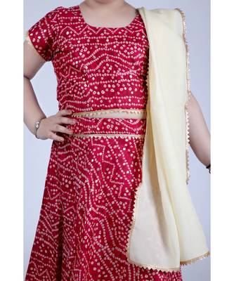 Banjara India Kutchi Emboidered Yellow Girls Chaniya Choli with Dupatta (CC-BANDHEJ) - Red 4