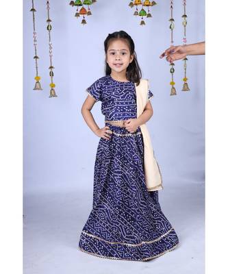 Banjara India Kutchi Emboidered Yellow Girls Chaniya Choli with Dupatta (CC-BANDHEJ) - Blue 1