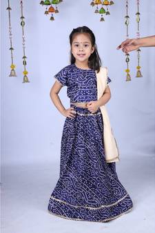 Banjara India Kutchi Emboidered Yellow Girls Chaniya Choli with Dupatta (CC-BANDHEJ) - Blue