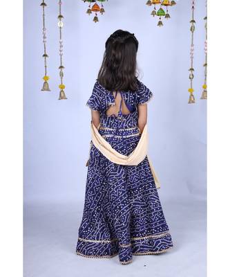 Banjara India Kutchi Emboidered Yellow Girls Chaniya Choli with Dupatta (CC-BANDHEJ) - Blue 2