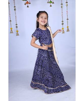 Banjara India Kutchi Emboidered Yellow Girls Chaniya Choli with Dupatta (CC-BANDHEJ) - Blue 3