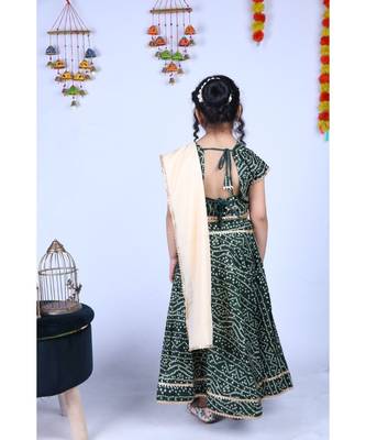 Banjara India Kutchi Emboidered Yellow Girls Chaniya Choli with Dupatta (CC-BANDHEJ) - Green 2