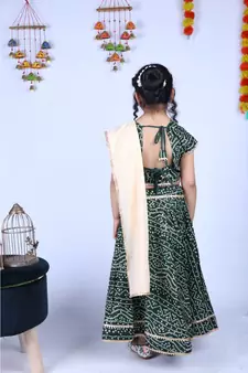 Banjara India Kutchi Emboidered Yellow Girls Chaniya Choli with Dupatta (CC-BANDHEJ) - Green